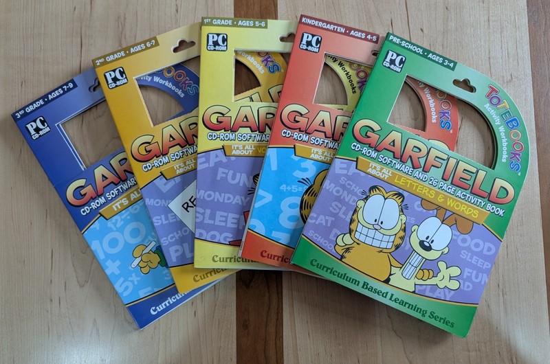 Vintage Garfield PC CD-ROM TOTEBOOKS Math~Spelling~Vocab~Phonics Disc Software