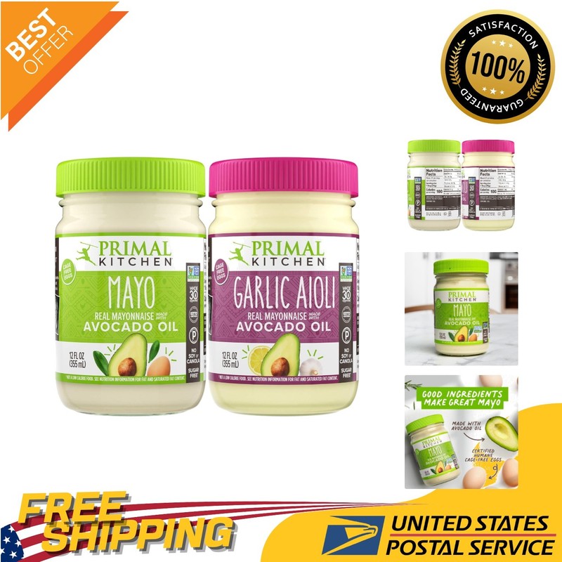 Avocado Oil Mayo Variety 2-Pack: & Garlic Aioli, Gluten Free, 12oz Each