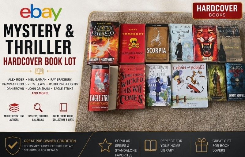 Mystery Thriller Hardcover Book Lot Alex Rider Neil Gaiman Ray Bradbury Calvin