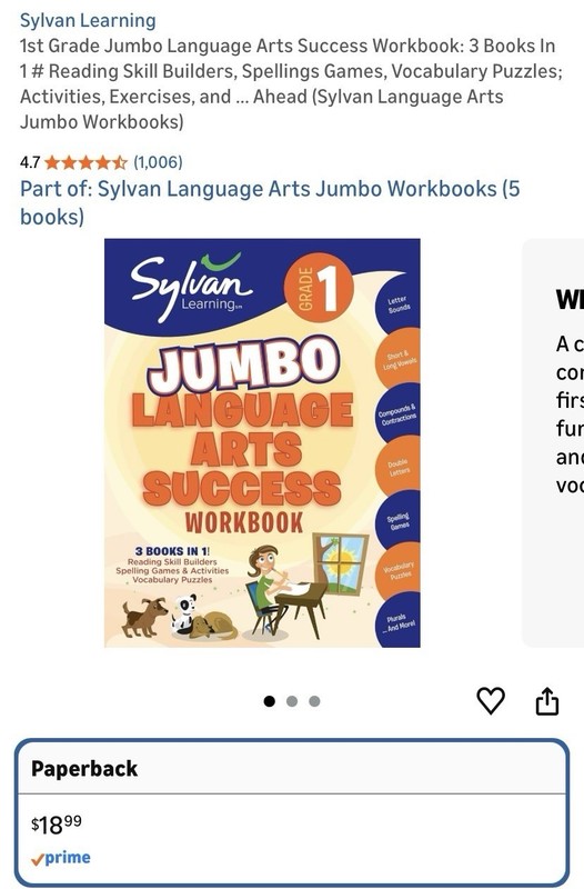 Sylvan Learning Jumbo Language Arts Workbook, 3 In 1, 1st Grade gallery