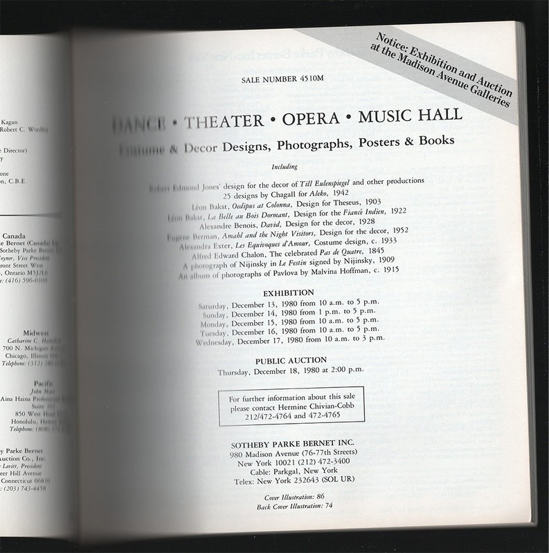 1980 Costumes Catalog Dance Theater Opera Music Hall Sotheby's gallery