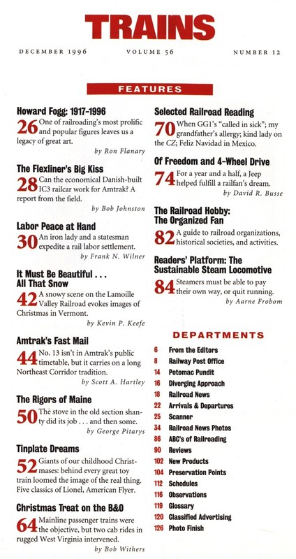 Trains Magazine December 1996 Howard Fogg Tribute; Annual Holiday Issue gallery