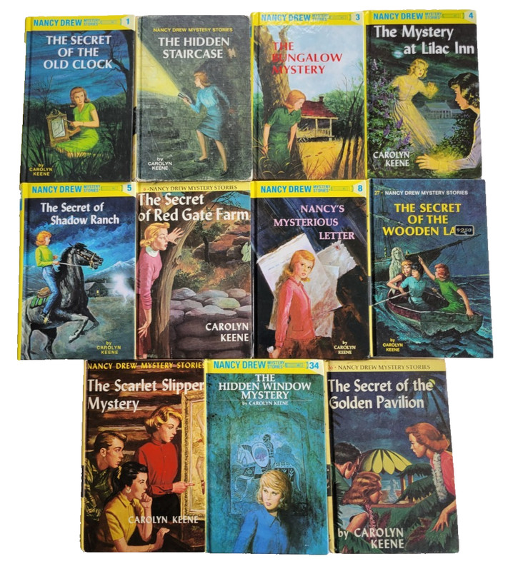 Lot of 11, Carolyn Keene, Nancy Drew Mystery stories 1-6, 8, 27, 32, 34, 36, HC