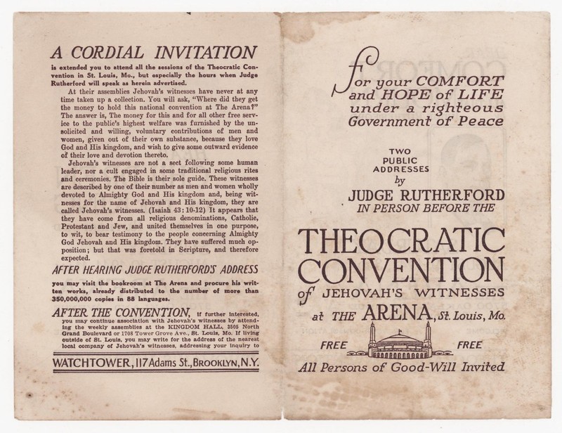 1941 St Louis MO IBSA Convention Invitation Bro Rutherford Watchtower Jehovah gallery