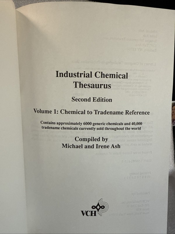 Industrial Chemical Thesaurus 2nd Edition By Ash, Michael & Irene Ash Vol 1-2. gallery