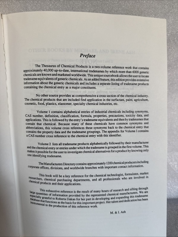 Industrial Chemical Thesaurus 2nd Edition By Ash, Michael & Irene Ash Vol 1-2. gallery