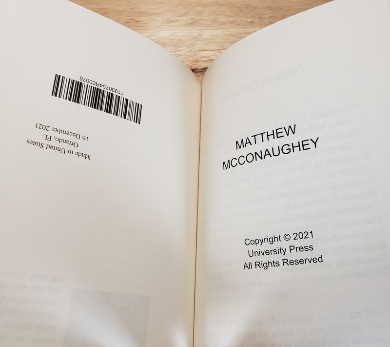 Misprint: Matthew McConaughey Bio w/ Love Pain Pages – Univ. Press Error gallery
