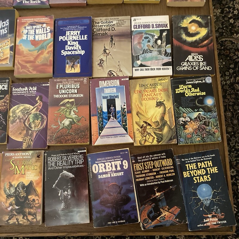 VTG Lot of 32 Sci-fi Books PIERS ANTHONY Sturgeon Pournelle Pohl Silverberg gallery