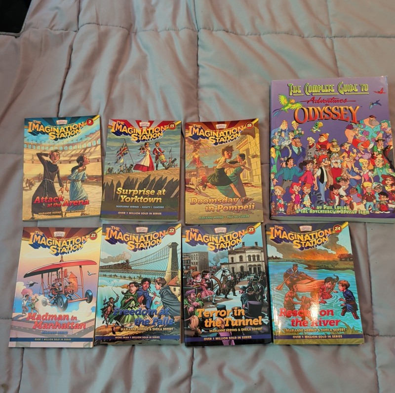 7 THE IMAGINATION STATION books by Adventures in Odyssey Lot 2, 15, 16,21-24