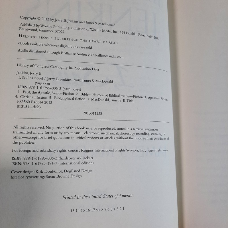 I, Saul Jerry B. Jenkins 2013 First Edition Thriller Worthy Publishing gallery
