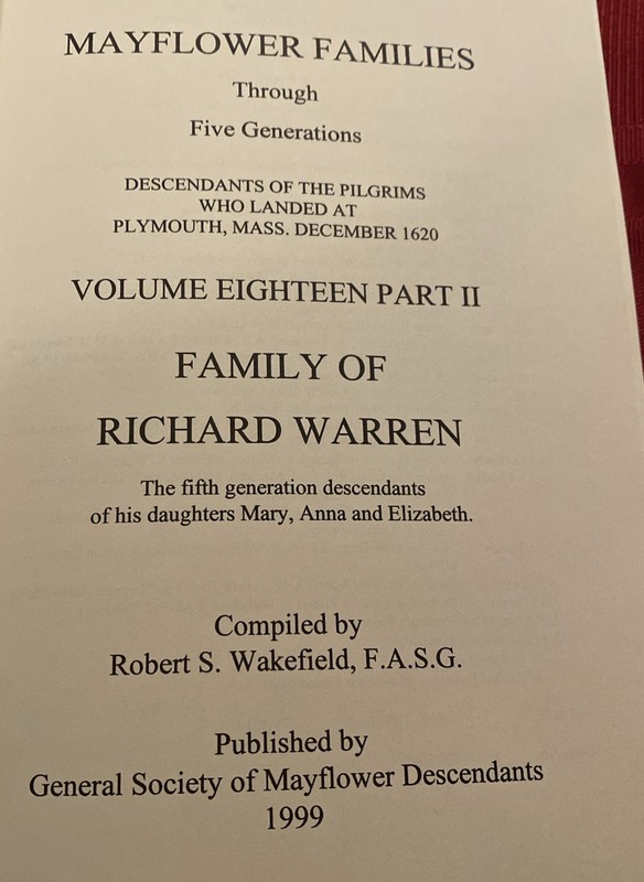 Mayflower Families Through Five Generations Vol 18 Part 2-5th Gen Richard Warren gallery
