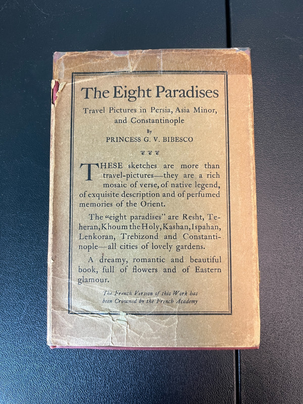 The Eight Paradises – Princess G.V. Bibesco – E.P. Dutton 1923 HC/DJ