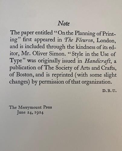 IN THE DAY'S WORK by Daniel Berkeley Updike 1924 Typography at Merrymount Press gallery