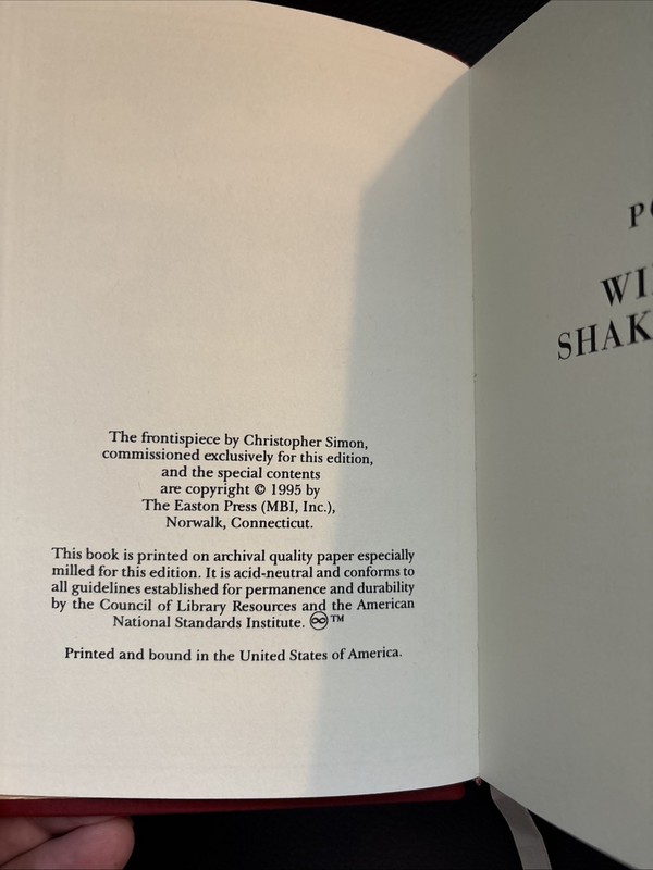 Poems Of William Shakespeare Collectors Edition,1995 Hardcover Easton Press READ gallery