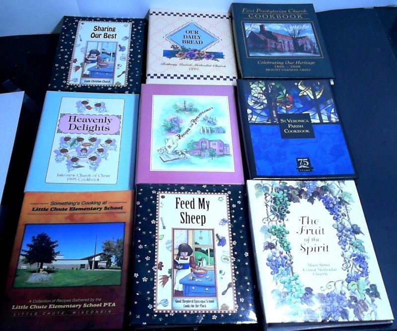 Lot # 54 of 9 Vintage Church 3 Ring Notebook Bound, COOKBOOKS in Very Good Cond.