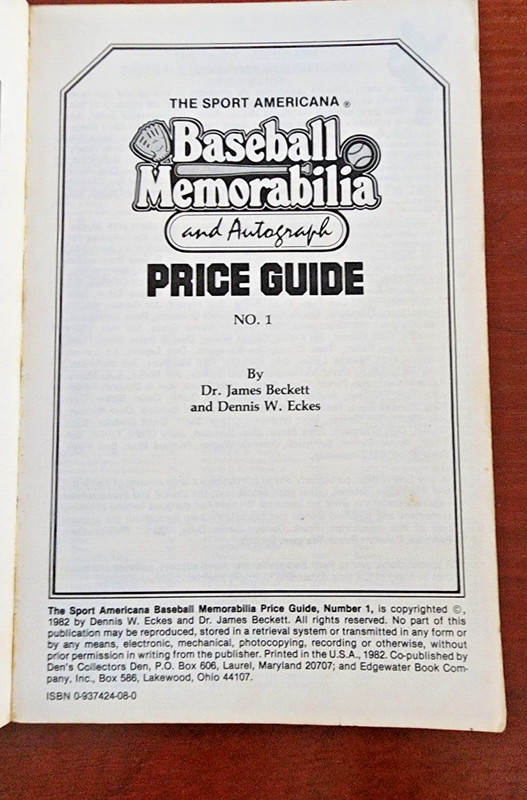 1982 Sports Americana Baseball and Memorabilia Price Guide 1st Edition-283 pages gallery