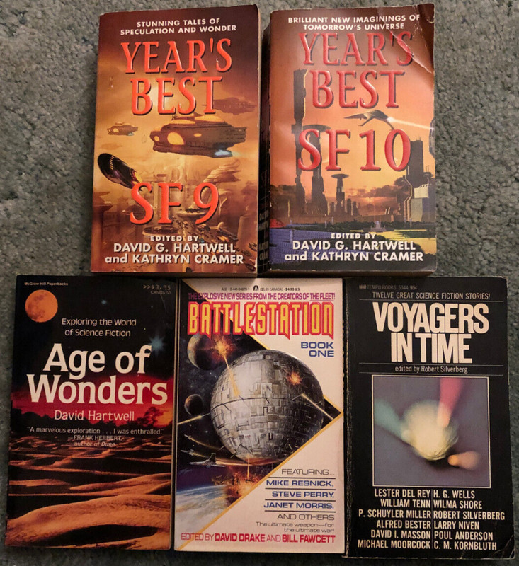 Sci Fi Anthologies, lot of 5, Year’s Best SF 9 & 10, Age of Wonders, Voyagers in