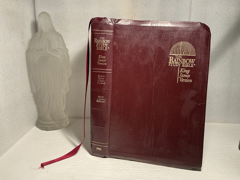 Rainbow Study Bible KJV Burgundy Leather Indexed Red Letter Color Coded