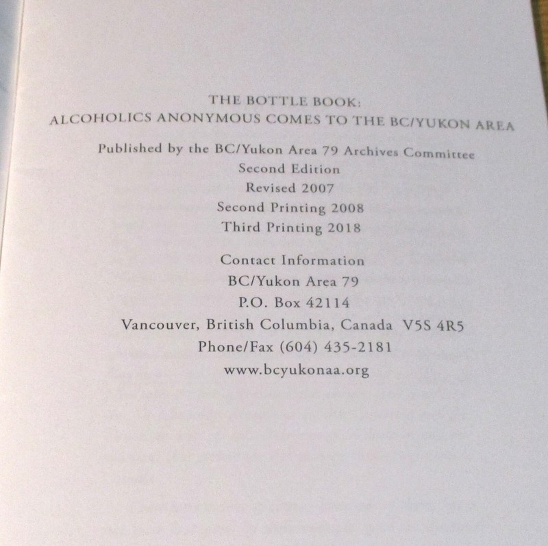 The Bottle Book: Alcoholics Anonymous come to the BC/Yukon Area, 32 pages, VG gallery