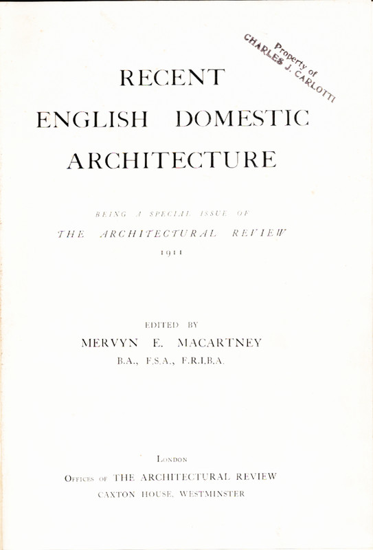 Recent English Domestic Architecture, Mervyn E. Macarthy, 1911