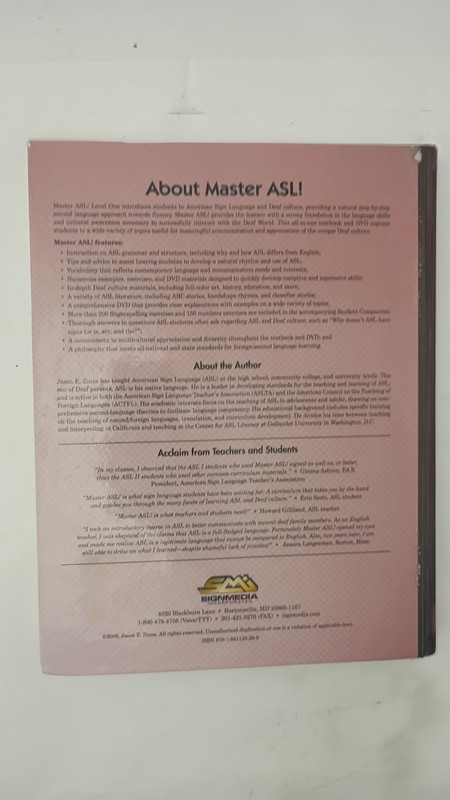 Master ASL! Level One Textbook Jason Zinza Hardcover with DVD 9781881133209 gallery