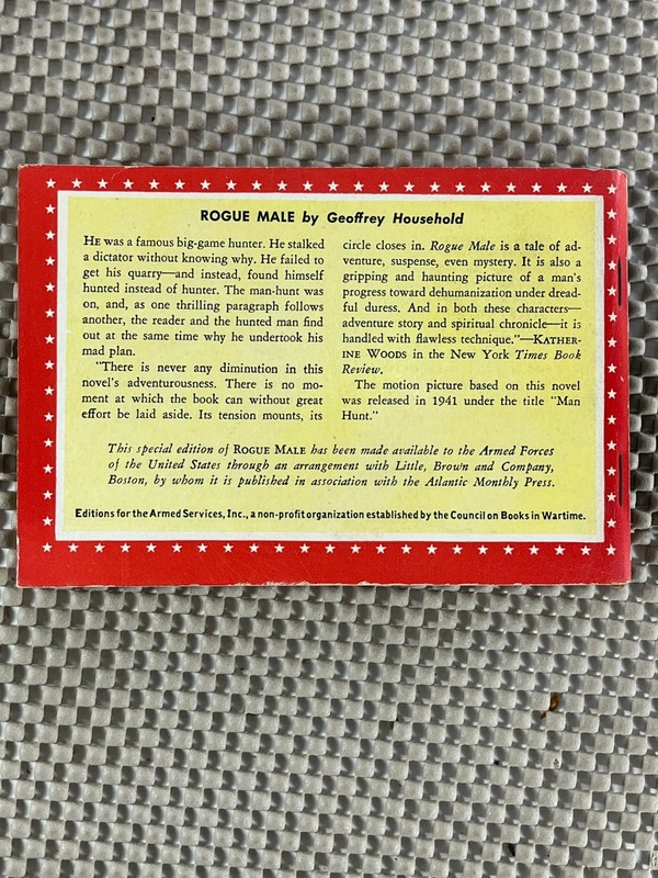 WWII Armed Services Edition I-248 ~ Rogue Male ~ Geoffrey Household ~ Classic Sp gallery