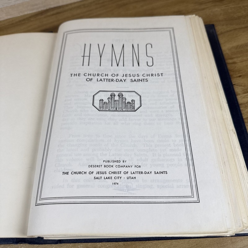 LDS Hymns 1974 Enlarged Print Spiral Bound Dark Blue Cover Mormon Hymnal Piano gallery