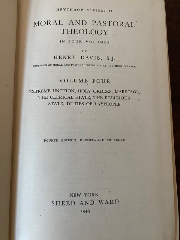 Moral and Pastoral Theology by Henry Davis, SJ (4 Volume Set), Hardcover 1943 gallery