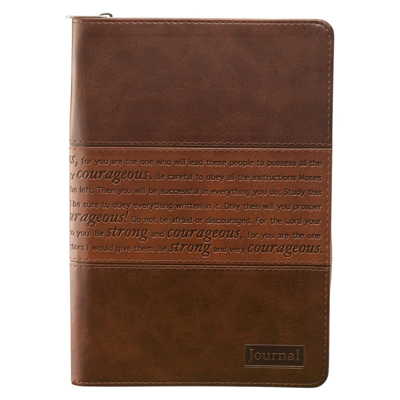 Classic Faux Leather Journal Strong and Courageous Joshua 1:57 Bible Verse, Brow