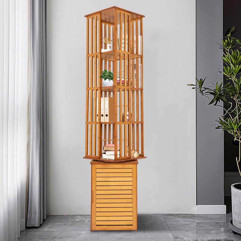 360° Rotating 6-Tier Bamboo Bookshelf for Home Office & Corner Storage