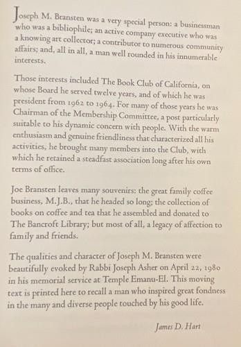 JOSEPH M. BRANSTEN 1900-1980 by Rabbi Joseph Asher - Adrian Wilson B C of Calif gallery