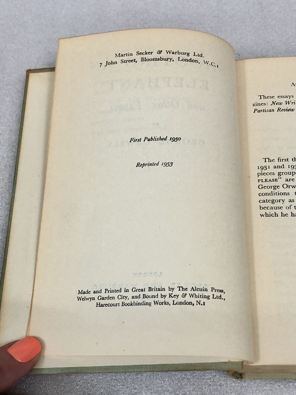 George Orwell - Shooting An Elephant & Other Essays 1953 Reprinted (UK) HC Book gallery