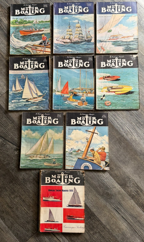 MOTOR BOATING Magazine 1951 Show Issue 1952 9pc Lot Sailing Yachtsmen Nautical
