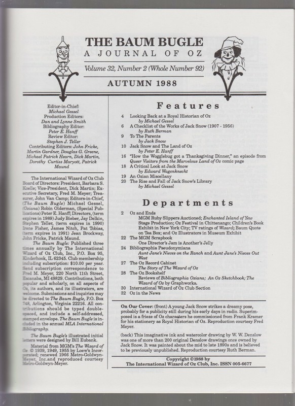 The Baum Bugle Vol 32 #2 Autumn 1988 International Wizard of Oz Club 032422JENON gallery
