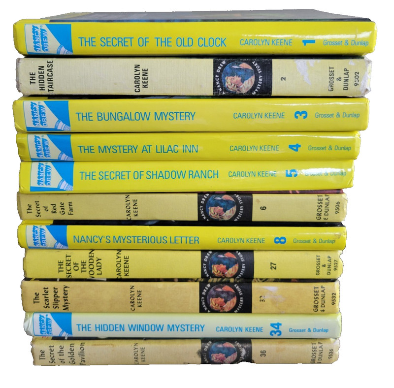 Lot of 11, Carolyn Keene, Nancy Drew Mystery stories 1-6, 8, 27, 32, 34, 36, HC gallery