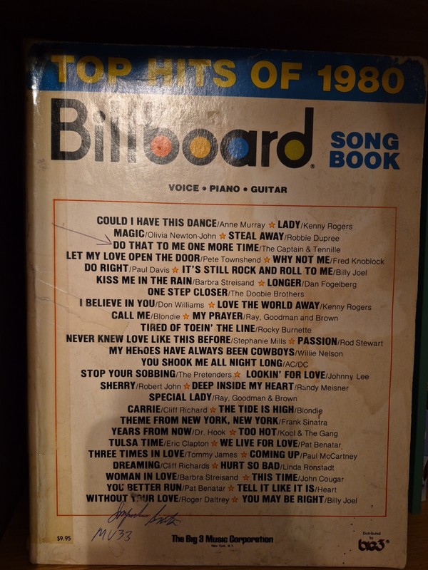 Top Hits 1980 Billboard Song Book Voice Piano Guitar Rare