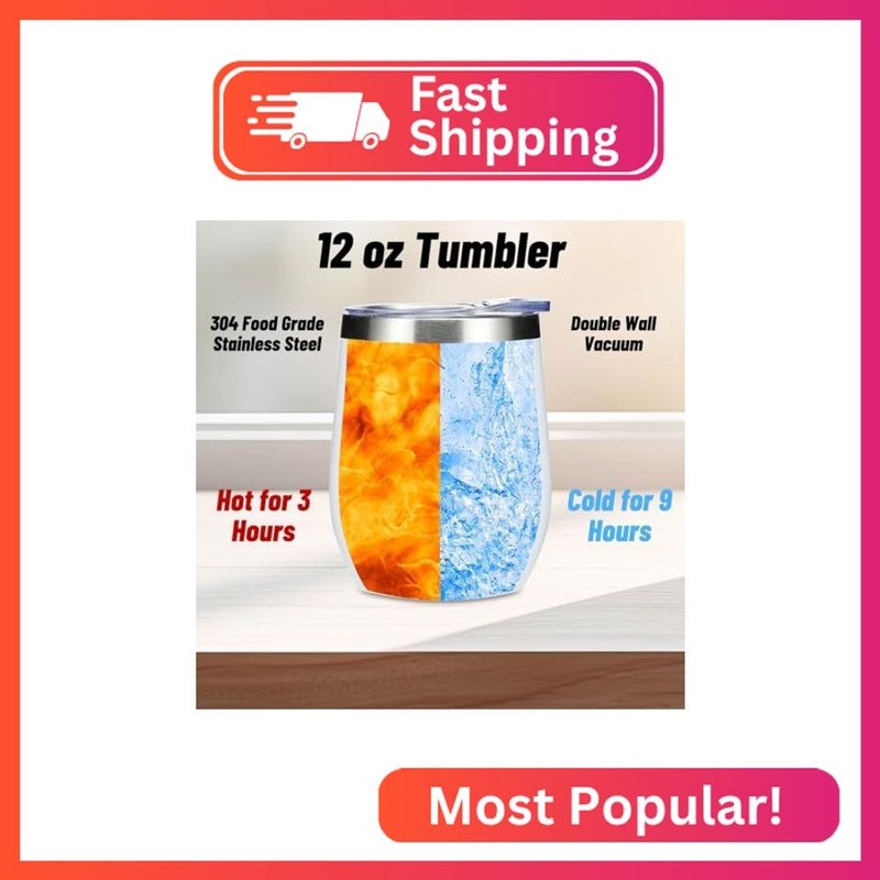 Wine Tumbler, 12 oz Coffee Mug Travel Insulated Cup Vacuum Wine Glass with Lid, gallery