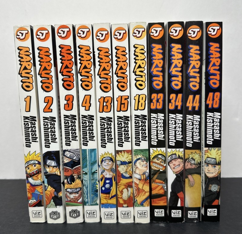 Set Of 11 Naruto Manga Anime Books English Volumes: 1,2,3,4,13,15,18,33,34,44,48
