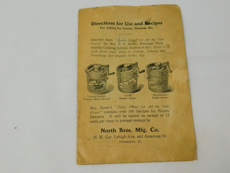 Antique Early 1900s NORTH BROS Mfg Co Philadelphia ICE CREAM Freezer RECIPE BOOK