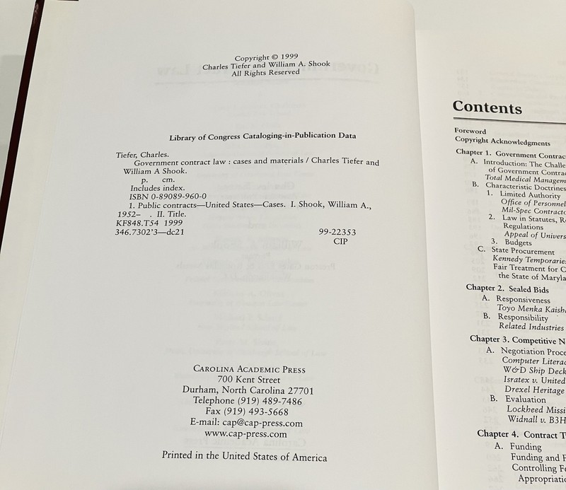 GOVERNMENT CONTRACT LAW 1999 Tiefer & Shook Hardcover Book gallery
