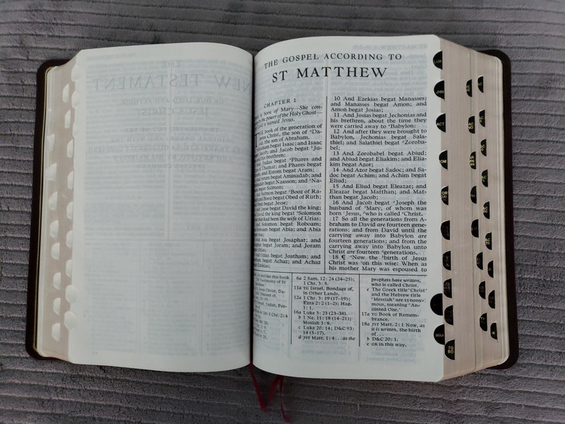 1989 Large Burgundy Leather LDS Mormon Quad Scriptures 9-1/2” X 6-1/2” Indexed gallery