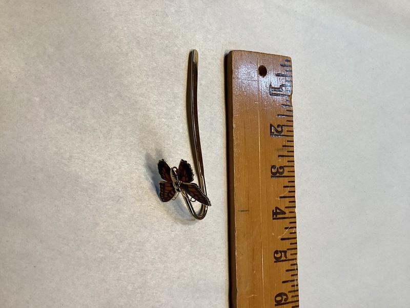 Vintage Enamel "MARK THE SPOT" Monarch Butterfly Brass Bookmark Book Lover Gift