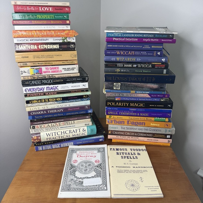 Occult Book Lot Of 50 Wiccan Witch Spell Rune Wizard Magic Voodoo Hard/Paper Mix