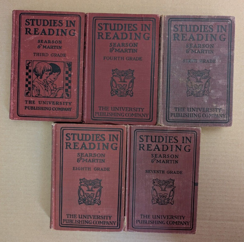 Antique Lot 5 STUDIES IN READING 1916 1917 1922 1923 Books Grades 3, 4, 6, 7, 8 gallery