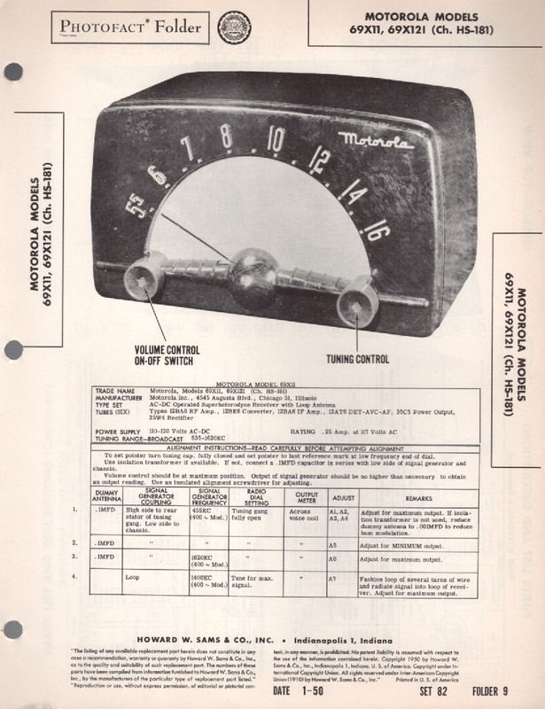 Motorola – Model 69X11/69X12I – Radio – Original Service Manual – 1950