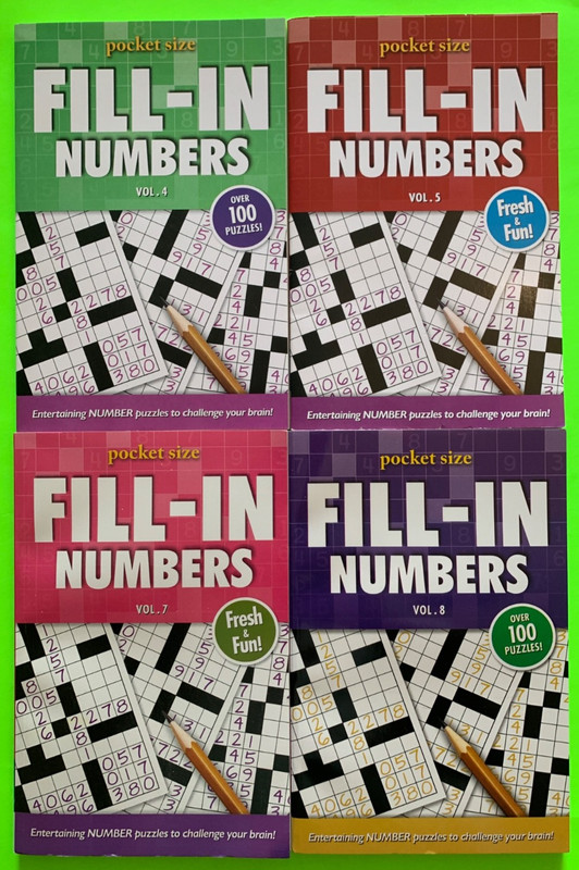 Fill-In Numbers Puzzle Book Vol. 4-5-7-8 Travel size
