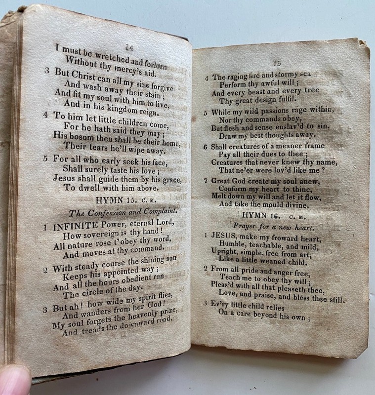 1818 Hymns for Sunday Schools Antique VIntage Book Death Idleness Mischief Piety gallery