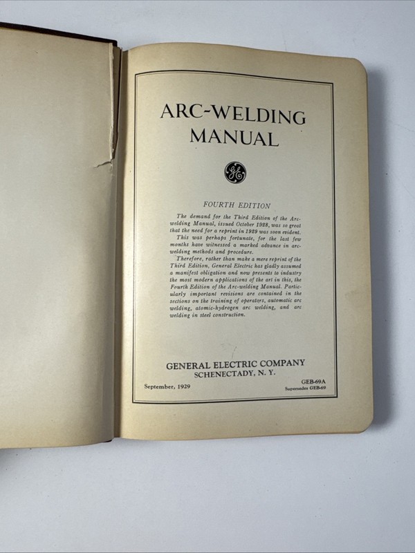 GENERAL ELECTRIC Arc Welding Manual 1929 GEB-69A Fourth Edition Book gallery
