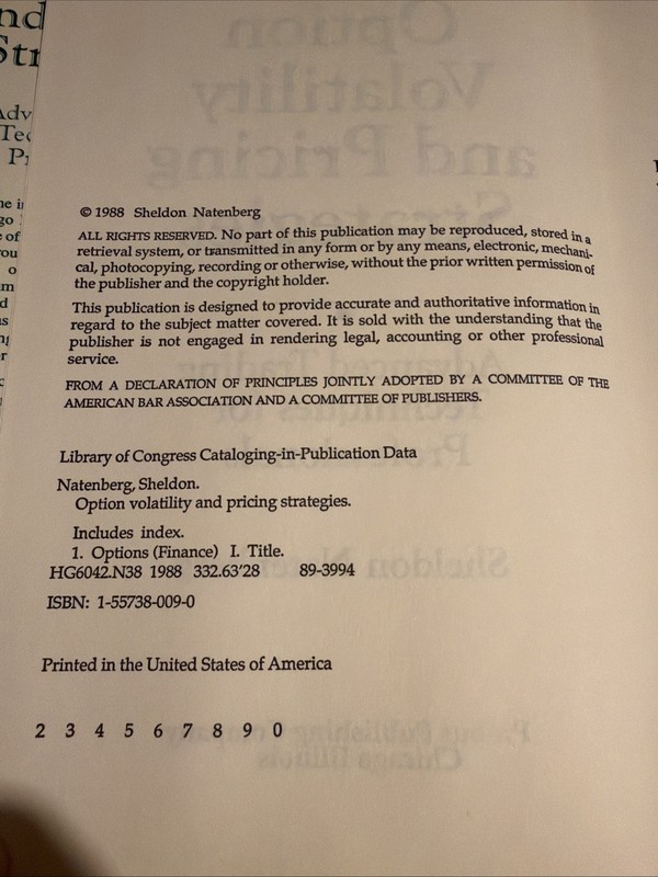 Option Volatility & Pricing Strategies Natenberg 1988 HCDJ Probus Second Print gallery
