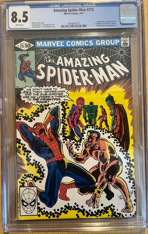 1981 AMAZING SPIDER-MAN #215 CGC 8.5 Spiderman & SUB-MARINER fight FRIGHFUL FOUR